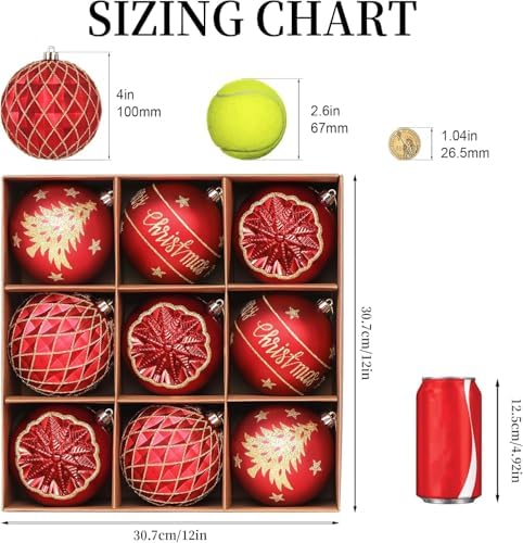 SHareconn 100MM/4 Inch 9PCS Large Christmas Balls Ornaments, Red and Gold