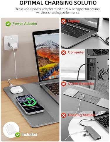 Mouse Pad with 15W Wireless Charging, XXL Large Leather Desk Mat, Gray