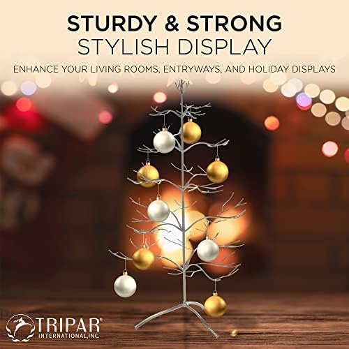Tripar Christmas Tree Ornament & Jewelry Display, Silver Finish (3 Foot Height) - Decorative Wire Stand and Necklace Holder - 5 Tiers of Branches, Perfect for Wrought Iron Trees - Perfect Holiday Gift