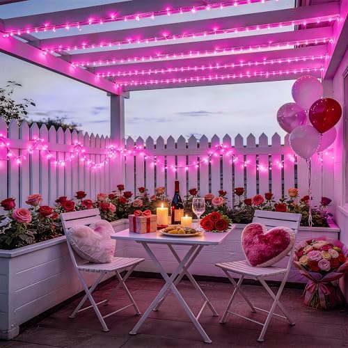 JMEXSUSS 600 LED Pink Christmas String Lights Indoor Outdoor Plug in