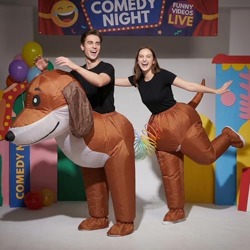 2 Person Inflatable Dachshund Costume for Adults, Funny Couple Dog Outfit