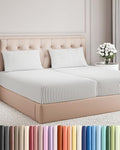 Split King Size 5 Piece Sheet Set - Breathable & Cooling - Grey Stripes