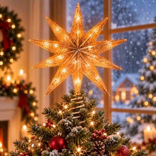 10‑Point Gold Sequin Star Christmas Tree Topper Ornament 10 Inch