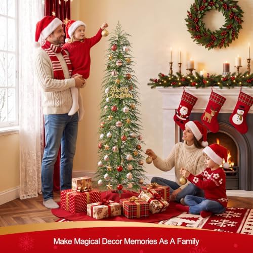 VeriNaTural Unlit Christmas Tree 7ft, Skinny Slim Pencil Xmas Tree
