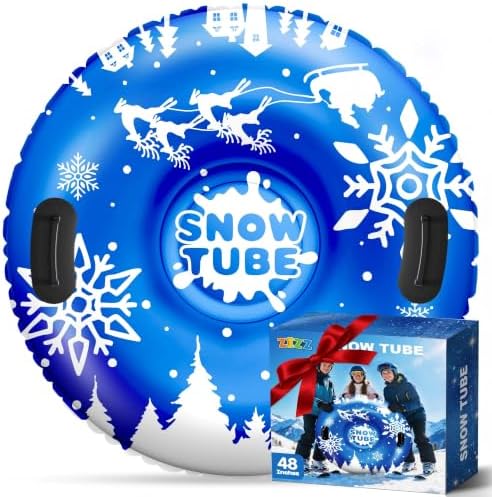 ZIZZ Inflatable Snow Tubes for Kids Adults Sledding 48" Large Heavy Duty