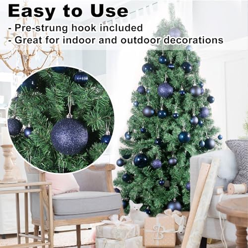 Navy Blue 4.0" Large Christmas Balls - Christmas Tree Decoration Ornaments Shatterproof Hanging Balls for Birthday Halloween Holiday Wedding Decorations Set of 4pcs
