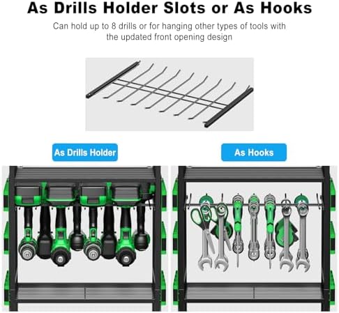 JUNNUJ Power Tool Organizer Cart with Charging Station, 10 FT Cord, Green