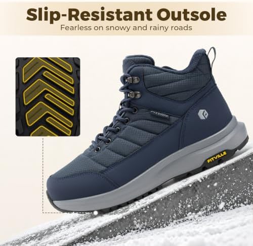 FitVille Men's Winter Boots Extra Wide, Water Resistant with Side Zipper, Non-Slip Warm Insulated Snow Outdoor Boots, Easy On/Off Comfortable