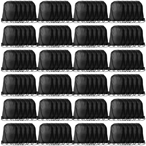 Kuhome 120Pcs Black Drawstring Backpacks Bulk String Bag Cinch Sack Pack Storage Knapsack Polyester Gift Bags Sports Drawstring Bags for Trip Party Gym Bags
