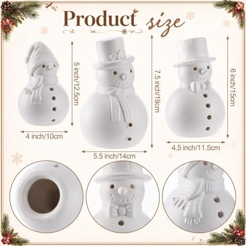 Arrowbash 3 Pcs Terracotta Snowman Figurines Rustic Christmas Decorations