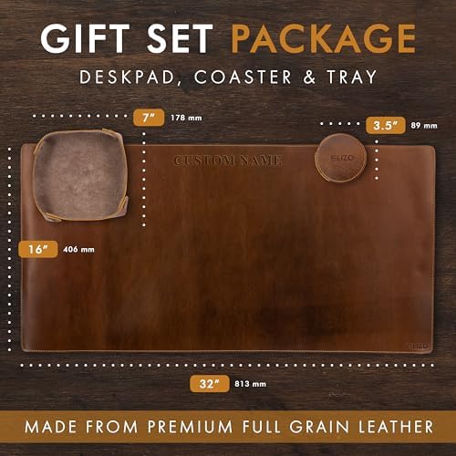 ELIZO Personalized Custom Desk Pad Set Real Leather Desk Mat Mouse Pad Unique Gifts for Him Her Leather Gifts for Men Women Engraved Embossed Monogrammed Corporate Gifts