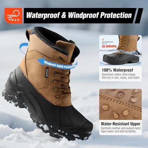 Men's Snow Boots, Insulated Waterproof Winter Duck Boots