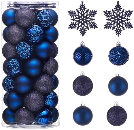 Valery Madelyn Christmas Tree Decorations Ornament Set, 50ct 2 Inches Navy Blue Shatterproof Christmas Ball Ornaments Hanging Xmas Holiday Party Decor