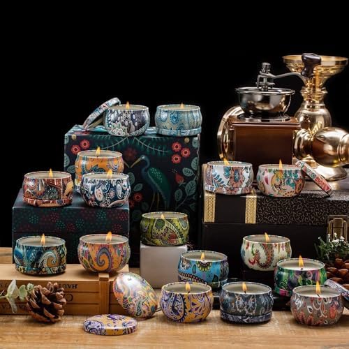 Howemon Scented Candles Gift Set, Natural Soy Wax Portable Travel Tin with Strongly Fragrance Essential Oils for Stress Relief and Aromatherapy - 16 Pack