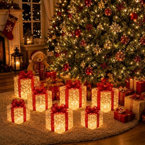 Rattanview 12 Set Christmas Lighted Gift Boxes Outdoor Holiday LED Decor