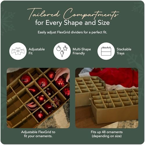Covermates Adjustable Ornament Storage Box, 19.25"W x 13"D x 12.5"H, Green