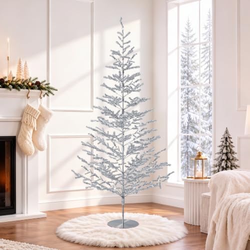 5ft Silver Tinsel Christmas Tree, Retro Aluminum Christmas Tree