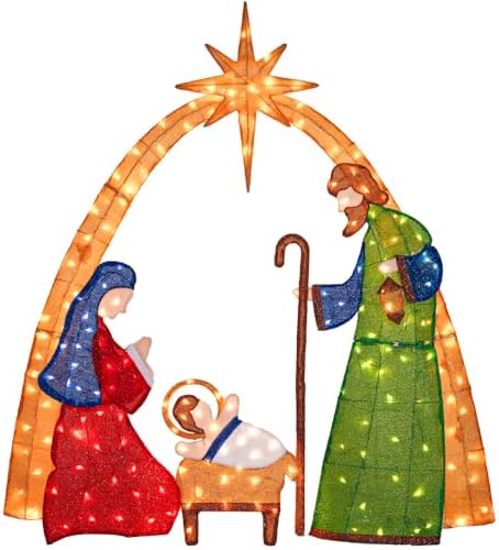 Hykolity 5.5 FT 2.5D Lighted Nativity Scene, Outdoor Christmas Yard Decoration with 210 Warm White LEDs, Stained-Glass Style Fabric and 5 FT Power Cord for Lawn and Porch