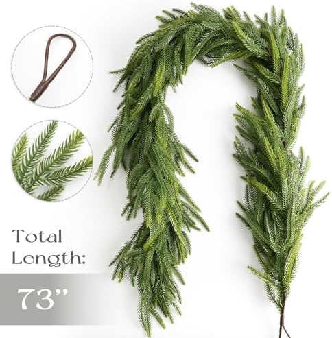 Christmas Decorations - Christmas Garland - 6 Ft Norfolk Pine Garland - Artificial Greenery Garland - Rustic Christmas Decor for Mantle Fireplace Stairs Railing Table Door Porch Indoor Outdoor