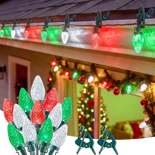 Brightown Christmas Lights Outdoor, 102FT 150LED C9 String Light with Clips
