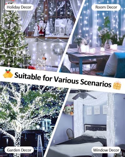 2 Pack 200 LED Battery Operated String Lights, Twinkle Lights Cool White
