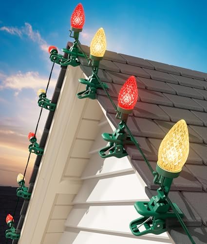 C9 Christmas Lights Outdoor, 102FT 150 LED String Lights with Spring Clips