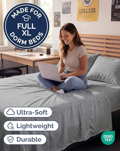 Full XL Sheets - 4 Piece Full XL Sheet Set - Breathable - Heathered Grey