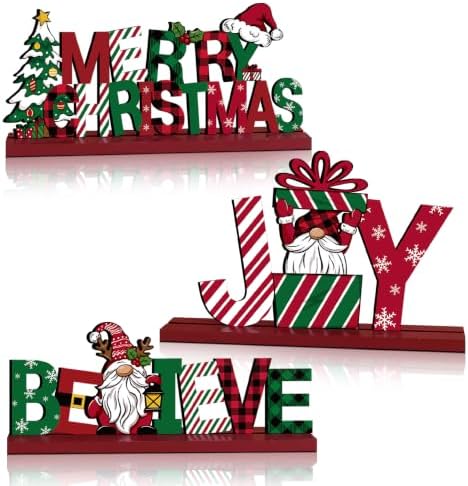 3 Pcs Christmas Table Decorations, Wooden Christmas Decor Indoor