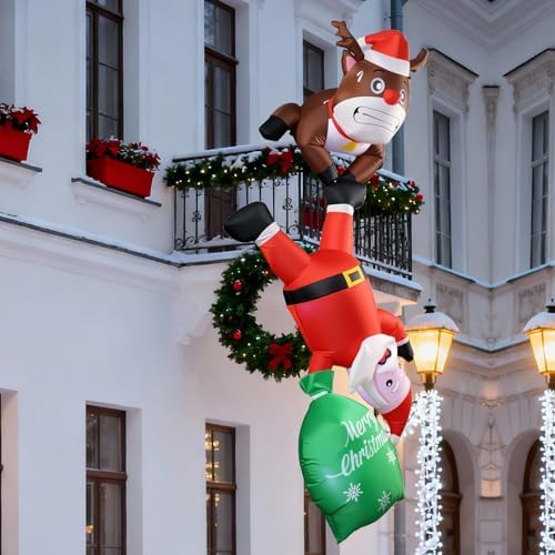 8FT Hanging Inflatable Christmas Climbing Santa & Reindeer Outdoor Decor