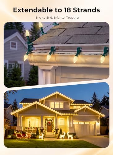 Brightown Christmas Lights Outdoor, 102FT 150LED C9 String Light with Clips