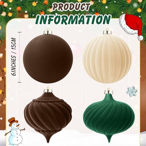 Civaner 4 Pcs Large Velvet Christmas Ball, 6 Inch, Mixed Color