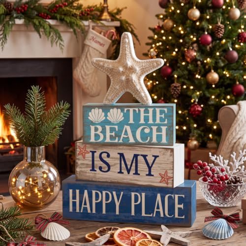 Moucuny 4 Pcs Summer Beach Table Decoration, Starfish Tiered Tray Decor
