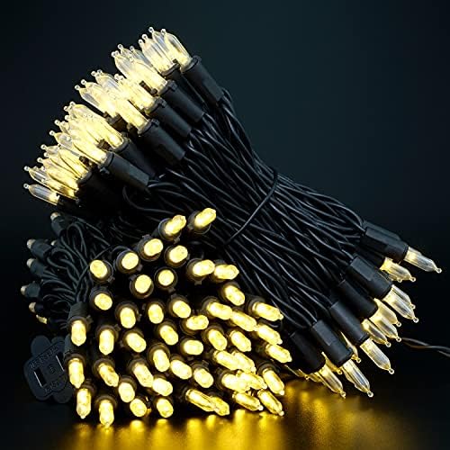 YULETIME 200 Warm White LED Christmas Lights, 66 ft Black Wire String Light