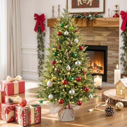 Alupssuc 4ft Prelit Small Artificial Christmas Tree with Warm White Lights