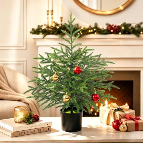 2 Ft Real Touch Christmas Tree with Lights, Realistic Norfolk Pine Tree