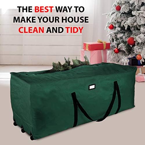 Rolling Tree Storage Bag, Fits Up to 9 ft. Disassembled Holiday Tree, 28" Height X 16" Wide X 60" Long, Extra Large Heavy Duty Storage Container with Wheels and Handles (Green)