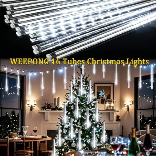 Weepong Christmas Lights Outdoor 16 Tubes 384 LEDs Meteor Shower Lights