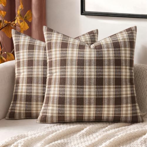 MIULEE Fall Plaid Pillow Covers Scottish Tartan 20x20 Chocolate Brown