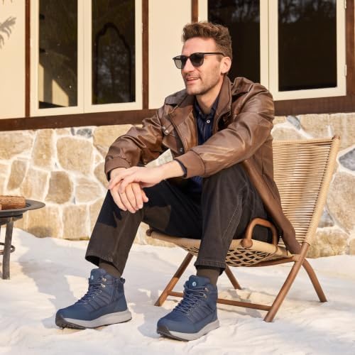 FitVille Men's Winter Boots Extra Wide, Water Resistant with Side Zipper, Non-Slip Warm Insulated Snow Outdoor Boots, Easy On/Off Comfortable