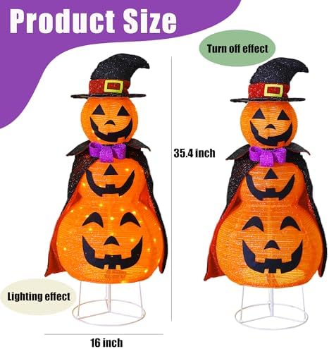 3FT Light Up Halloween Collapsible Pumpkin Decorations Outdoor with Timer