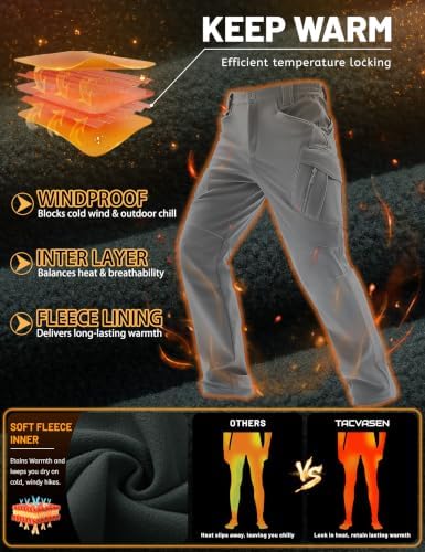 TACVASEN Men's Winter Snow Ski Pants Fleece Lined Waterproof Work Tactical