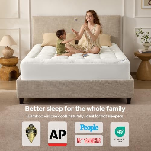 BEDLORE Full XL Size Mattress Topper, Thick Soft Pillow Top Bed Topper