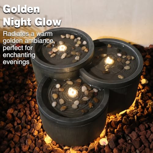 Sunlinua Small 3-Tier Outdoor Water Fountain with Smoothing Flow Black Gray