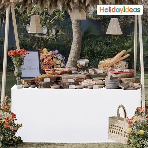 HolidayIdeas 6-Pack 8ft Open Back Fitted Tablecloths for Craft Shows White