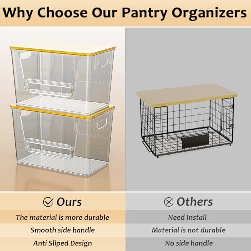 Delamu 2 Set Pantry Organizers and Storage,Trash Bag Dispenser with Bamboo Top,Stackable Trash Bag Dispenser Under Sink Organizer for 4-30 GalBags,Onion,Potato,Fruits,Gray(11.22" L*7" W*7.12" H)
