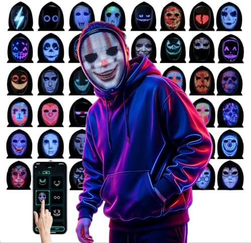 JDBMAOYE LED Mask with Bluetooth App Controlled,Customizable Light up Mask