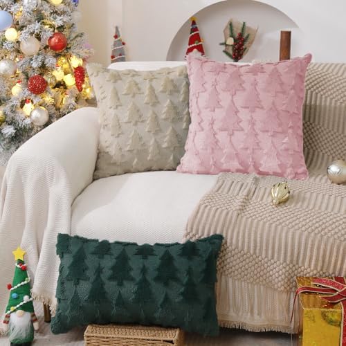 DFXSZ Christmas Tree Pillow Covers 18x18 Set of 2 Christmas Decor Pink Star