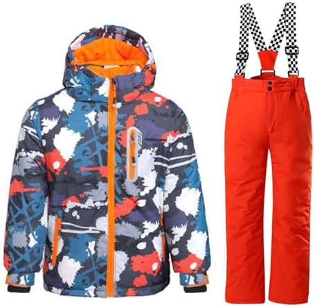 WOWULOVELY Big Boy's 2-Piece Colorblock Snow Pants and Jacket Snowsuit Ski Suit