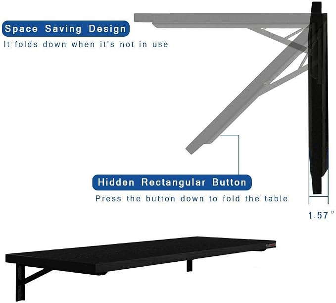 Need 36x20IN Wall Mounted Folding Table for Office Laundry Black | Black Frame Fold Down Wall Mount Desk Folding Wall Table for Small Apartment, Garage&Ironing Station