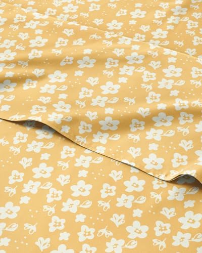 Twin 3 Piece Floral Sheet Set - Soft, Breathable & Cooling - Yellow Meadow